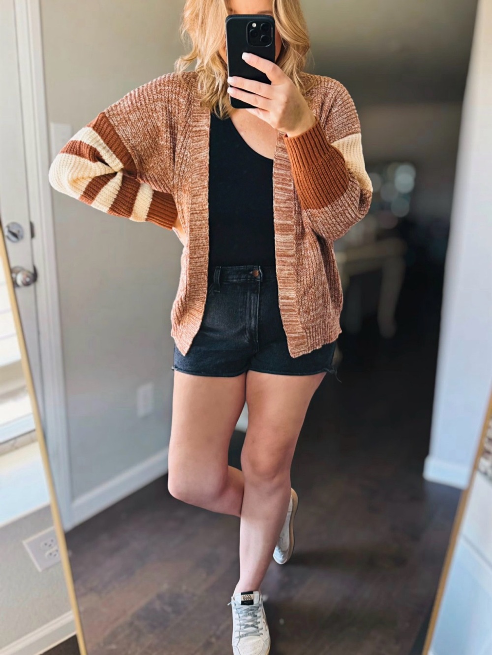 NWT: Entro Cozy Striped Open-Front Cardigan Sweater - Rust/Cream